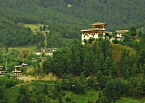 Jakar Dzong, Bumthang, Bhutan, surrounded by greens in Spring